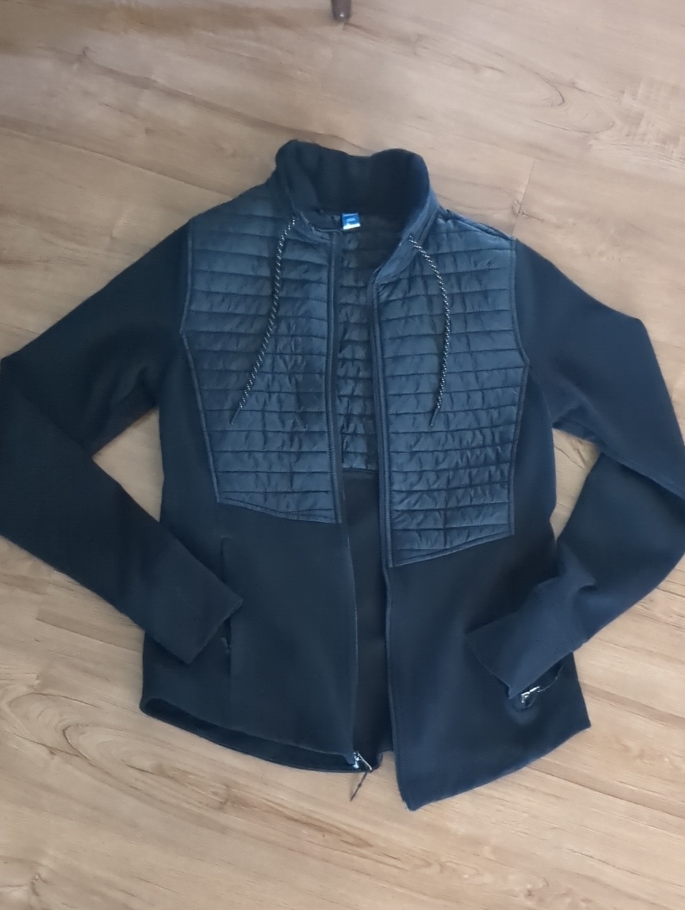 Women's Large Tall Black Quilted-Panel Lightweight Jacket